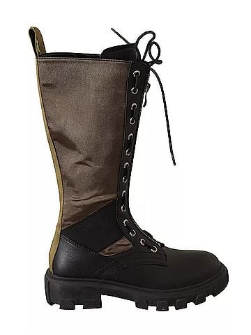 Gaelle Bonheur Paris Black Green High Combat Boots Lace Up Military Women's Shoes (view 1)