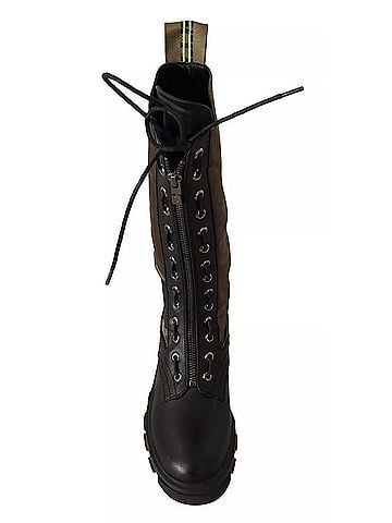 Gaelle Bonheur Paris Black Green High Combat Boots Lace Up Military Women's Shoes (view 2)