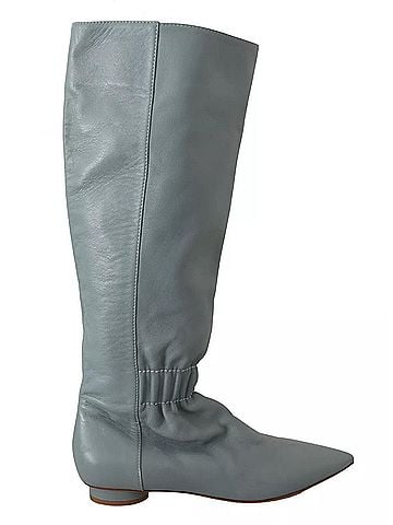 Valentino Blue Leather Elastic Flats Pull On Knee High Boots Women's Shoes (view 1)