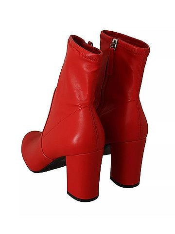 Steve Madden Red Leather Block Heels Ankle Boots Women's Shoes (view 2)