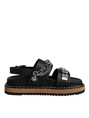 Dolce & Gabbana Black Crystal Embellish Strap Sandals Women's Shoes (view 1)