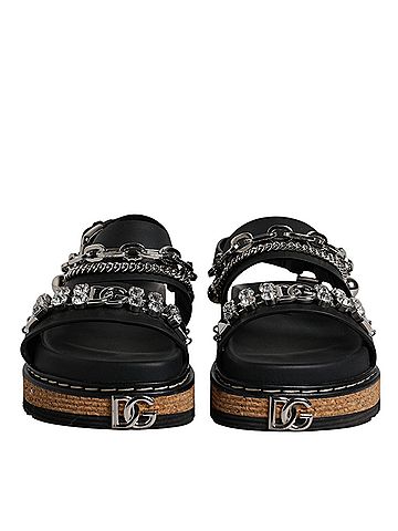 Dolce & Gabbana Black Crystal Embellish Strap Sandals Women's Shoes (view 2)