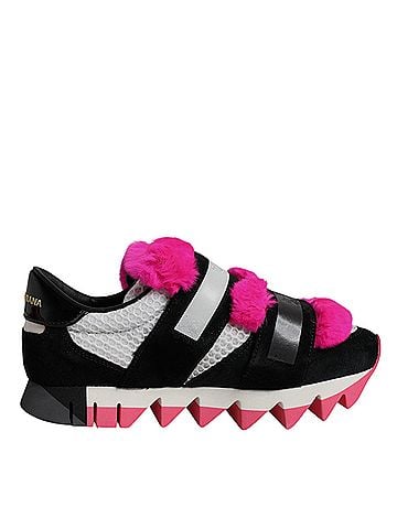 Dolce & Gabbana Black Pink Fur Embellished Sneakers Women's Shoes (view 1)