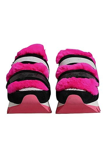 Dolce & Gabbana Black Pink Fur Embellished Sneakers Women's Shoes (view 2)