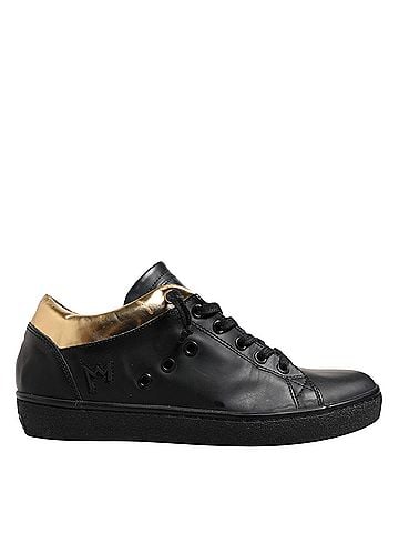 Leather Crown Black Gold Lace Up Low Top Women Sneakers Women's Shoes (view 1)