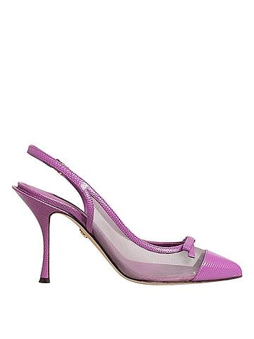 Dolce & Gabbana Purple Leather Mesh High Heels Slingback Women's Shoes (view 1)
