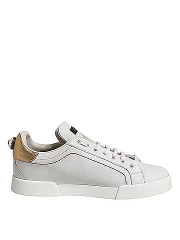 Dolce & Gabbana White Gold Leather Low Top Sneakers Women's Shoes (view 1)