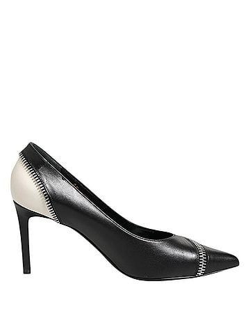 Saint Laurent White Black Leather Pointed Toe Heels Women's Shoes (view 1)
