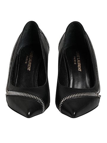 Saint Laurent White Black Leather Pointed Toe Heels Women's Shoes (view 2)
