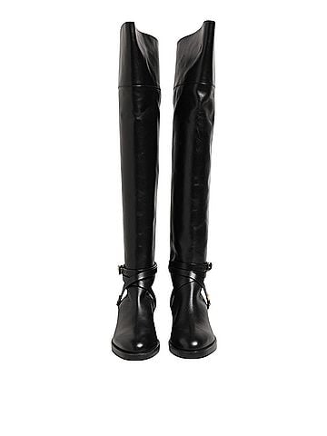Elisabetta Franchi Black Leather Buckled High Boots Women's Shoes (view 2)