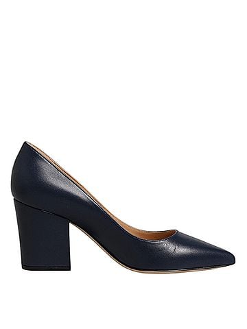 Sergio Rossi Blue Leather Pointed Toe Block Heels Women's Shoes (view 1)