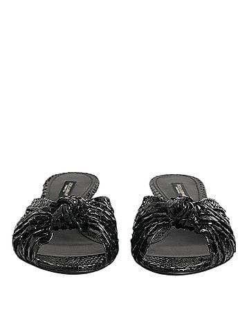 Dolce & Gabbana Black Leather Heels Slides Sandals Women's Shoes (view 2)