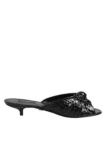 Dolce & Gabbana Black Leather Heels Slides Sandals Women's Shoes (view 1)