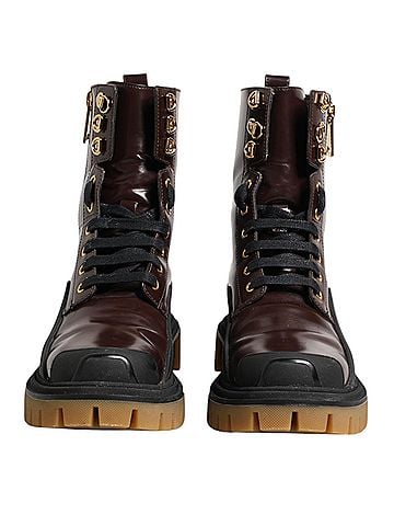 Dolce & Gabbana Maroon Leather Mid Calf Biker Boots Women's Shoes (view 2)