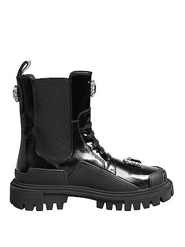 Dolce & Gabbana Black Crystal Embellished Combat Boots Women's Shoes (view 1)