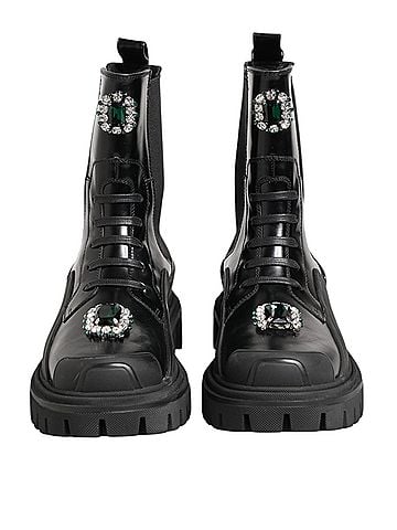 Dolce & Gabbana Black Crystal Embellished Combat Boots Women's Shoes (view 2)