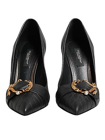 Dolce & Gabbana Black Devotion Leather Heels Pumps Women's Shoes (view 2)