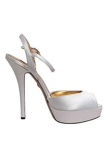 Dolce & Gabbana White Satin Platform Heels Sandals Women's Shoes (view 1)