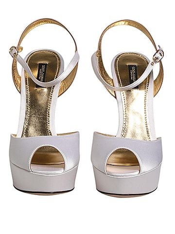 Dolce & Gabbana White Satin Platform Heels Sandals Women's Shoes (view 2)
