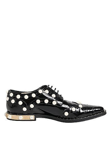 Dolce & Gabbana Black Leather Faux Pearl Dress Broque Women's Shoes (view 1)