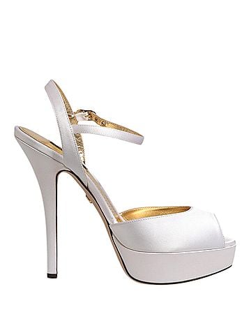 Dolce & Gabbana White Satin Platform Heels Sandals Women's Shoes (view 1)