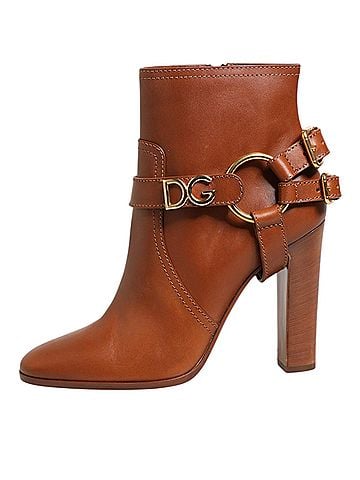 Dolce & Gabbana Brown Leather DG Logo Buckle Ankle Boots Women's Shoes (view 2)