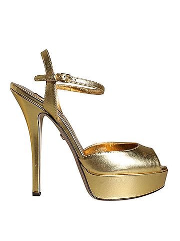 Dolce & Gabbana Gold Bette Leather Heels Sandals Women's Shoes (view 1)