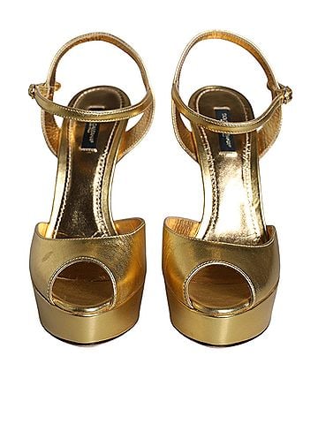 Dolce & Gabbana Gold Bette Leather Heels Sandals Women's Shoes (view 2)