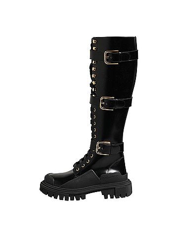 Dolce & Gabbana Black Buckle Embellished Knee High Boots Women's Shoes (view 1)