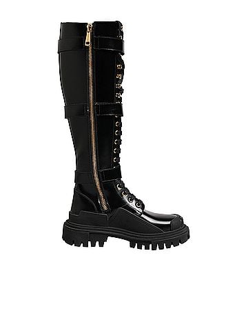 Dolce & Gabbana Black Buckle Embellished Knee High Boots Women's Shoes (view 2)