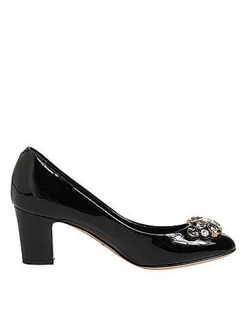 Dolce & Gabbana Black Leather Crystals Heels Pumps Women's Shoes (view 1)