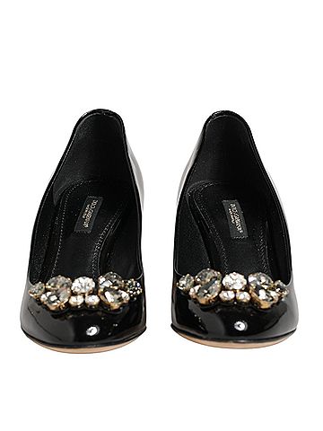 Dolce & Gabbana Black Leather Crystals Heels Pumps Women's Shoes (view 2)