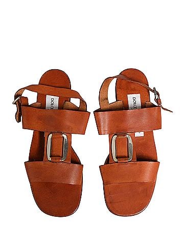 Dolce & Gabbana Brown Leather Flat Sandals Women's Shoes (view 1)