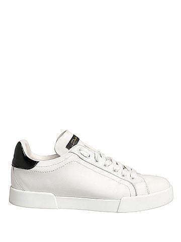 Dolce & Gabbana White Black Portofino Leather Sneakers Women's Shoes (view 1)