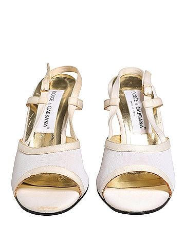 Dolce & Gabbana White Satin Slingback Heels Pumps Women's Shoes (view 2)