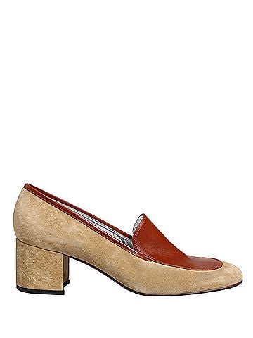 Dolce & Gabbana Beige Leather Suede Block Heel Loafers Women's Shoes (view 1)