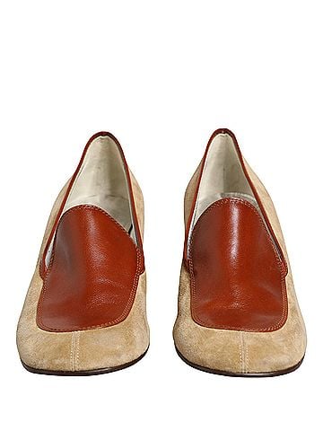 Dolce & Gabbana Beige Leather Suede Block Heel Loafers Women's Shoes (view 2)