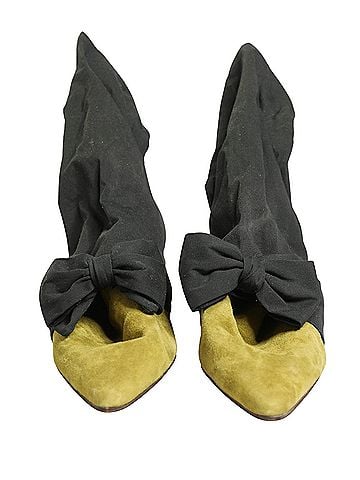 Dolce & Gabbana Black Yellow Suede Boots Women's Shoes (view 2)