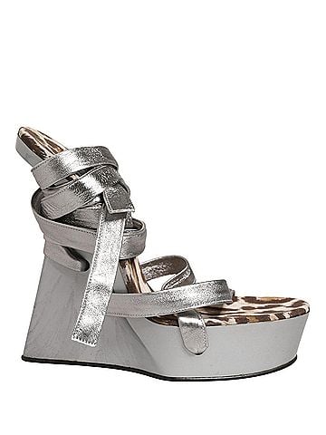 Dolce & Gabbana Silver Leather Platform Wedge Sandals Women's Shoes (view 1)