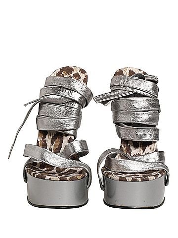 Dolce & Gabbana Silver Leather Platform Wedge Sandals Women's Shoes (view 2)