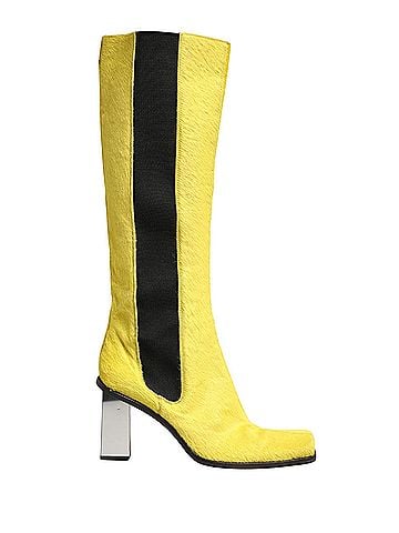 Dolce & Gabbana Yellow Black Leather Knee High Boots Women's Shoes (view 1)