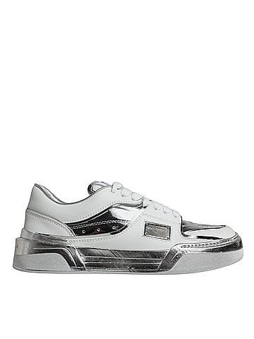 Dolce & Gabbana White Silver Leather Low Top Sneakers Women's Shoes (view 1)