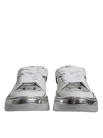 Dolce & Gabbana White Silver Leather Low Top Sneakers Women's Shoes (view 2)