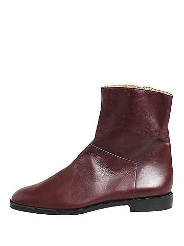 Dolce & Gabbana Maroon Leather Flats Biker Ankle Boots Women's Shoes (view 1)