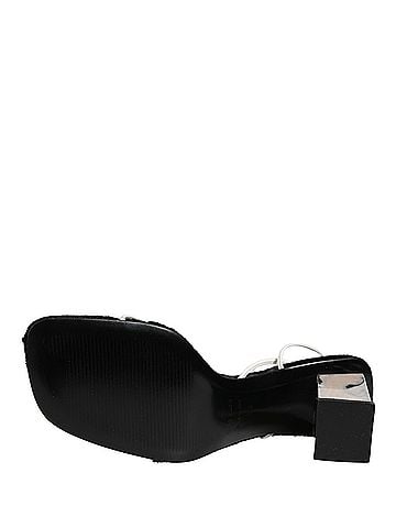Dolce & Gabbana Silver Black Leather Block Heels Sandals Women's Shoes (view 2)