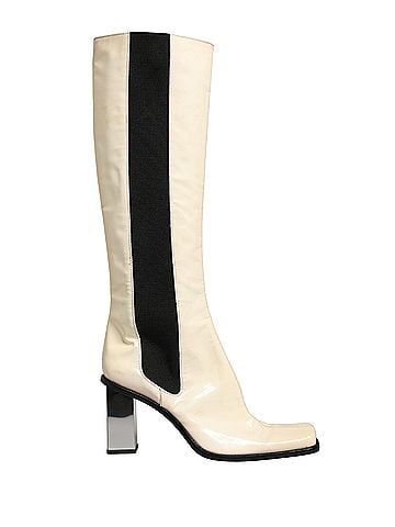 Dolce & Gabbana White Black Leather Knee High Boots Women's Shoes (view 1)