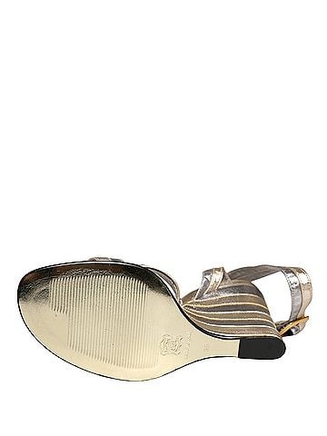 Dolce & Gabbana Gold Silver Leather Wedge Heels Sandals Women's Shoes (view 2)