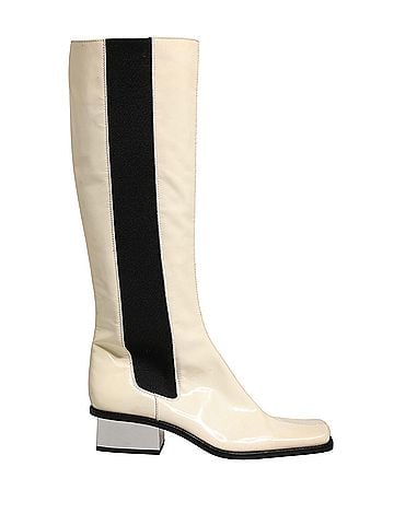 Dolce & Gabbana White Black Leather Knee High Boots Women's Shoes (view 1)