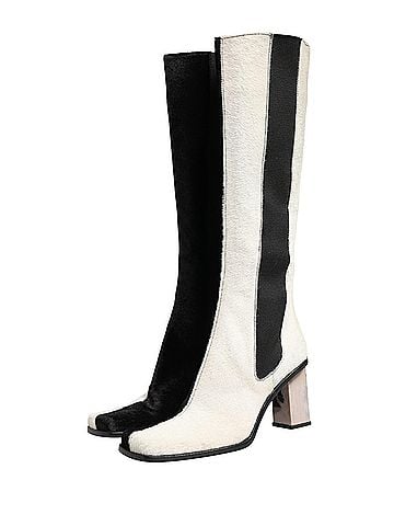 Dolce & Gabbana White Black Leather Knee High Boots Women's Shoes (view 1)
