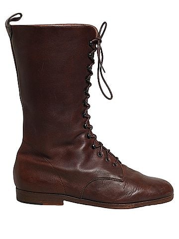 Dolce & Gabbana Brown Leather Lace Up Mid Calf Boots Women's Shoes (view 1)